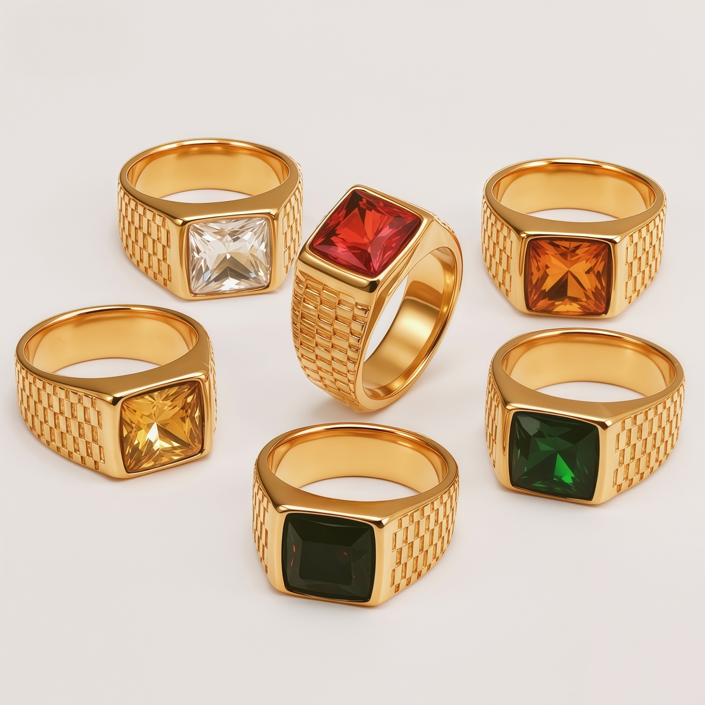 Men's Stainless Steel Square Gemstone Vintage Grid Texture Ring | K0099J