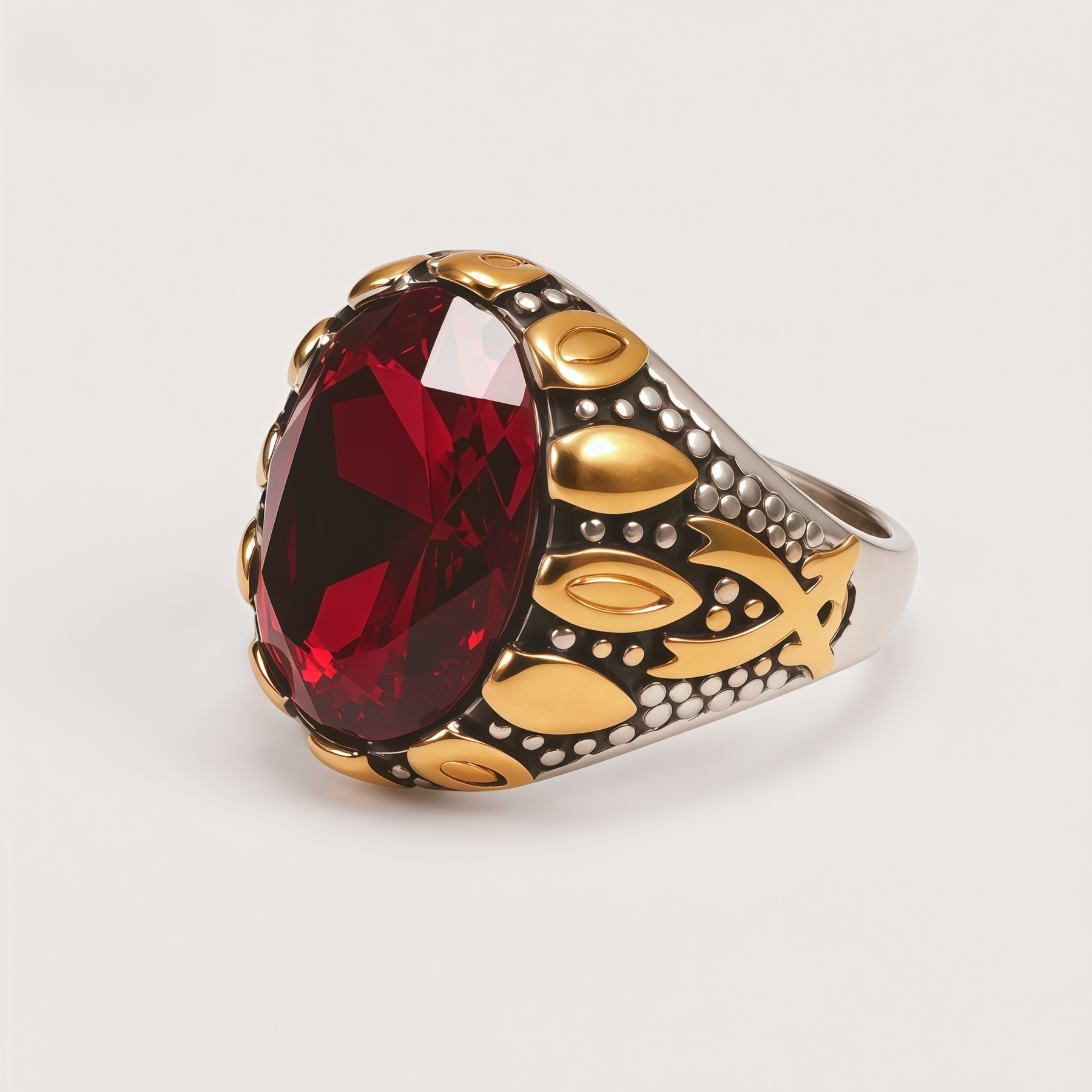 Men's Two-Tone Large Gemstone Vintage Pattern Bold Ring | K00717JJ