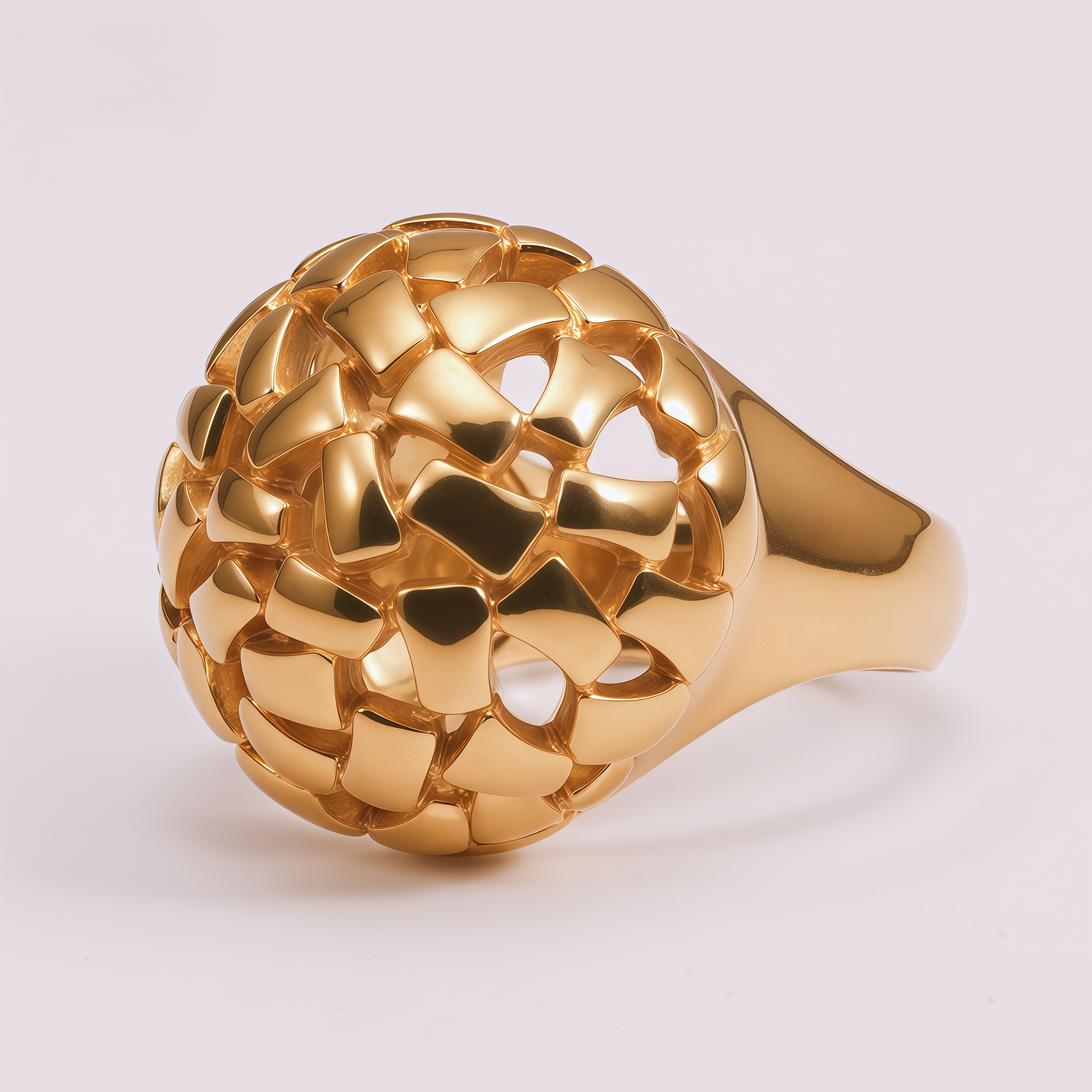 Women's Gold Stainless Steel Hollow Woven Spherical Ring | ML0124