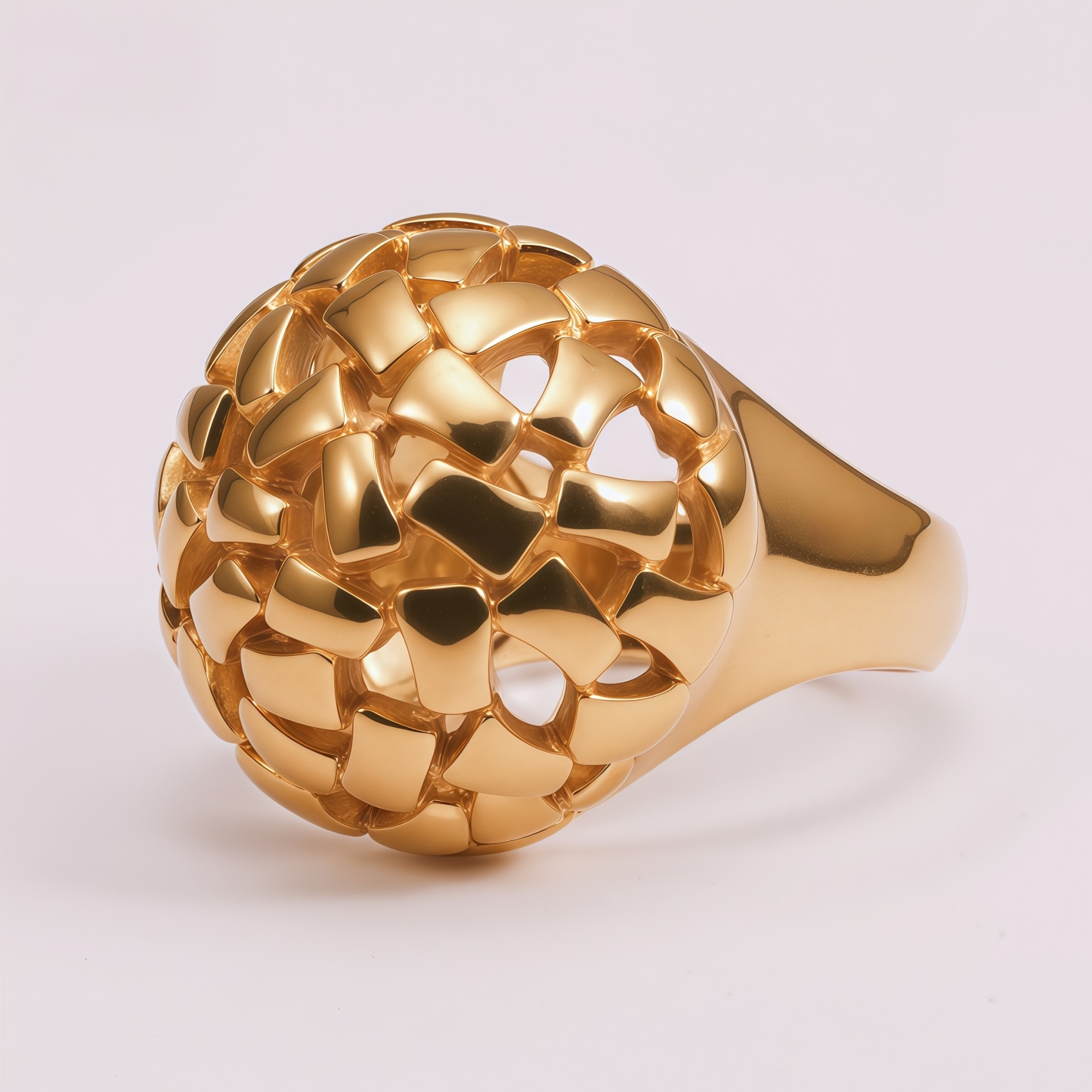 Women's Gold Stainless Steel Hollow Woven Spherical Ring | ML0124