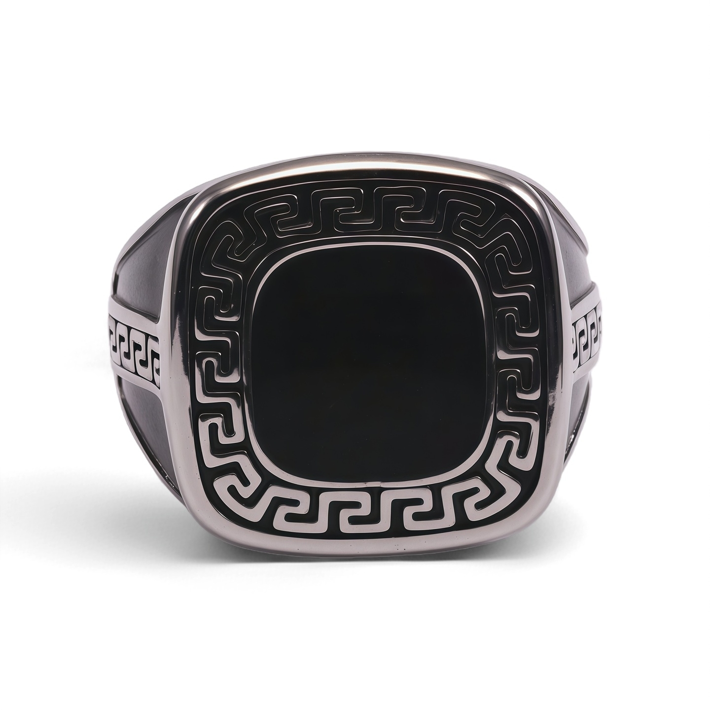 Greek Key Pattern Black Square Vintage Fashion Men's Ring | G002104