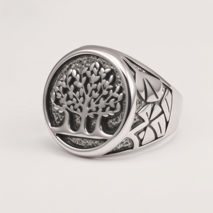 Men's Stainless Steel Tree of Life Signet Ring 