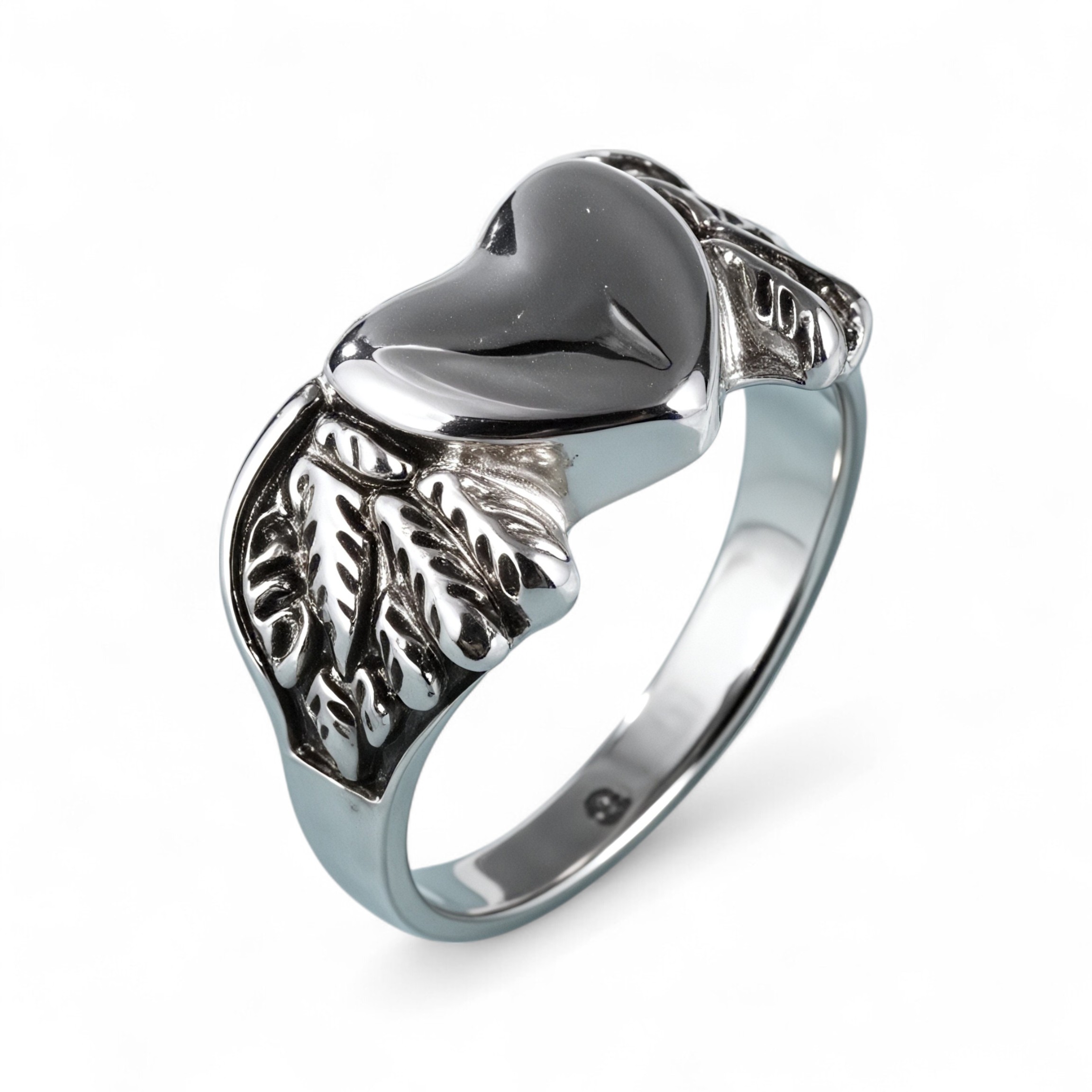 Heart and Wings Design Silver Unisex Stainless Steel Ring丨G002749-JinBaoJewerly