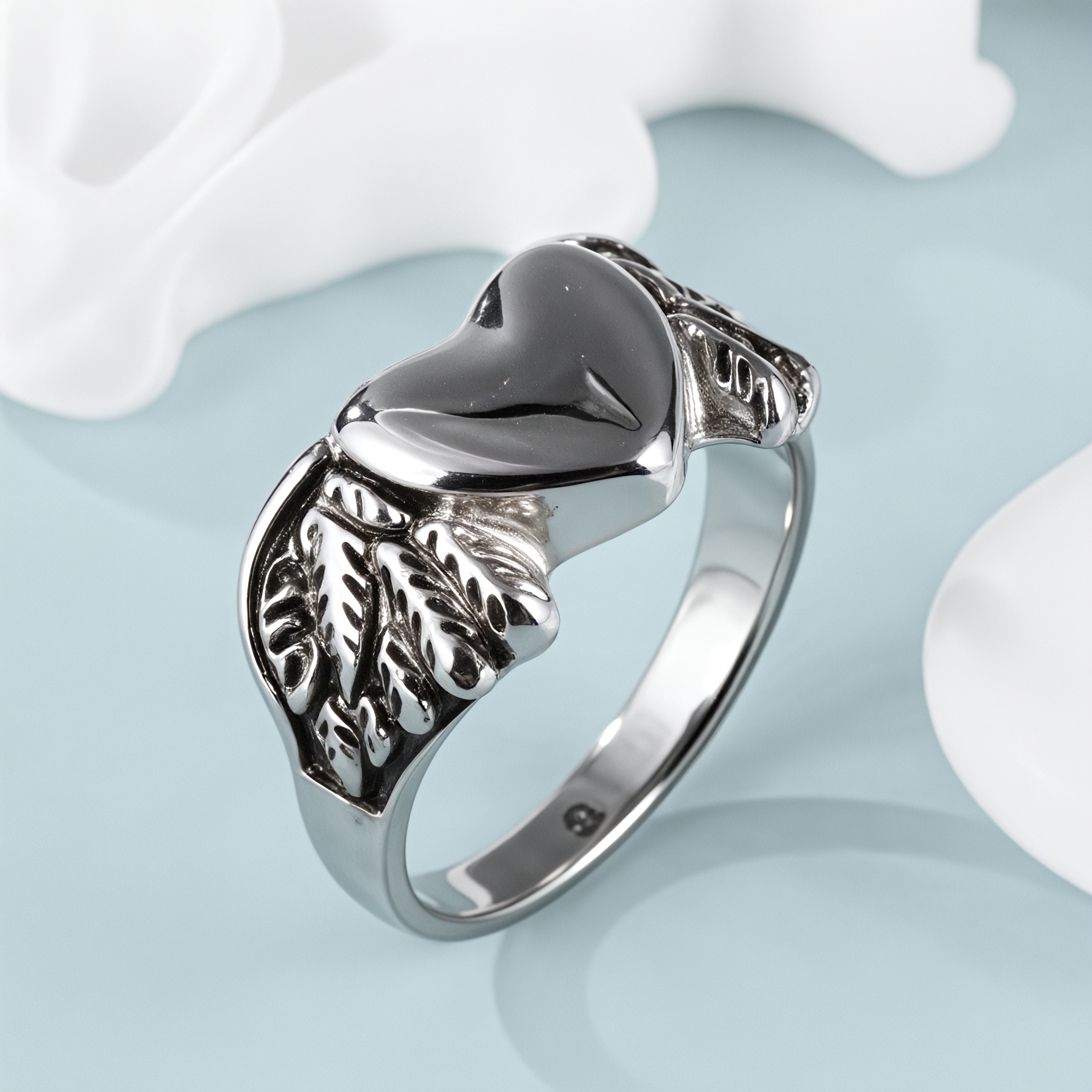Heart and Wings Design Silver Unisex Stainless Steel Ring丨G002749-JinBaoJewerly