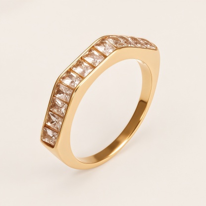 Geometric Square Diamond Stainless Steel Minimalist Luxury Women's Ring | N001986J-JinBaoJewerly