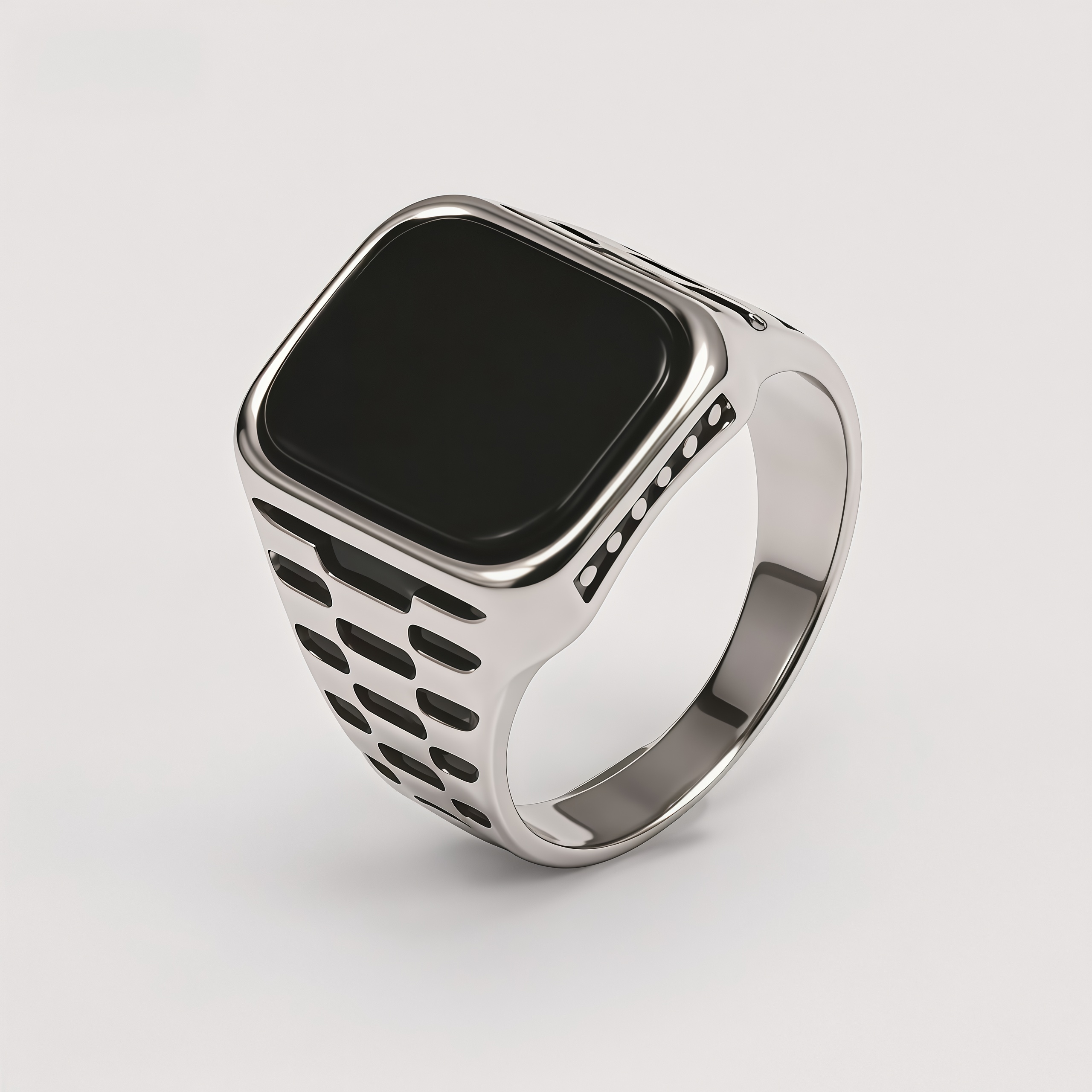 Vintage Square Stone Onyx Textured Band Multi Style Men's Ring | K002750