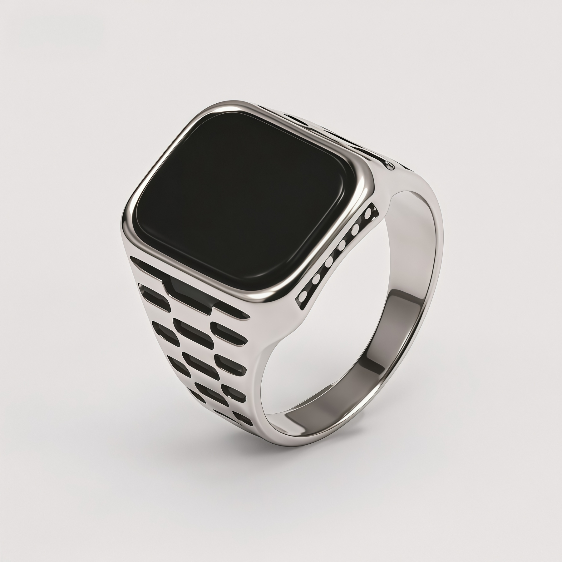 Vintage Square Stone Onyx Textured Band Multi Style Men's Ring | K002750