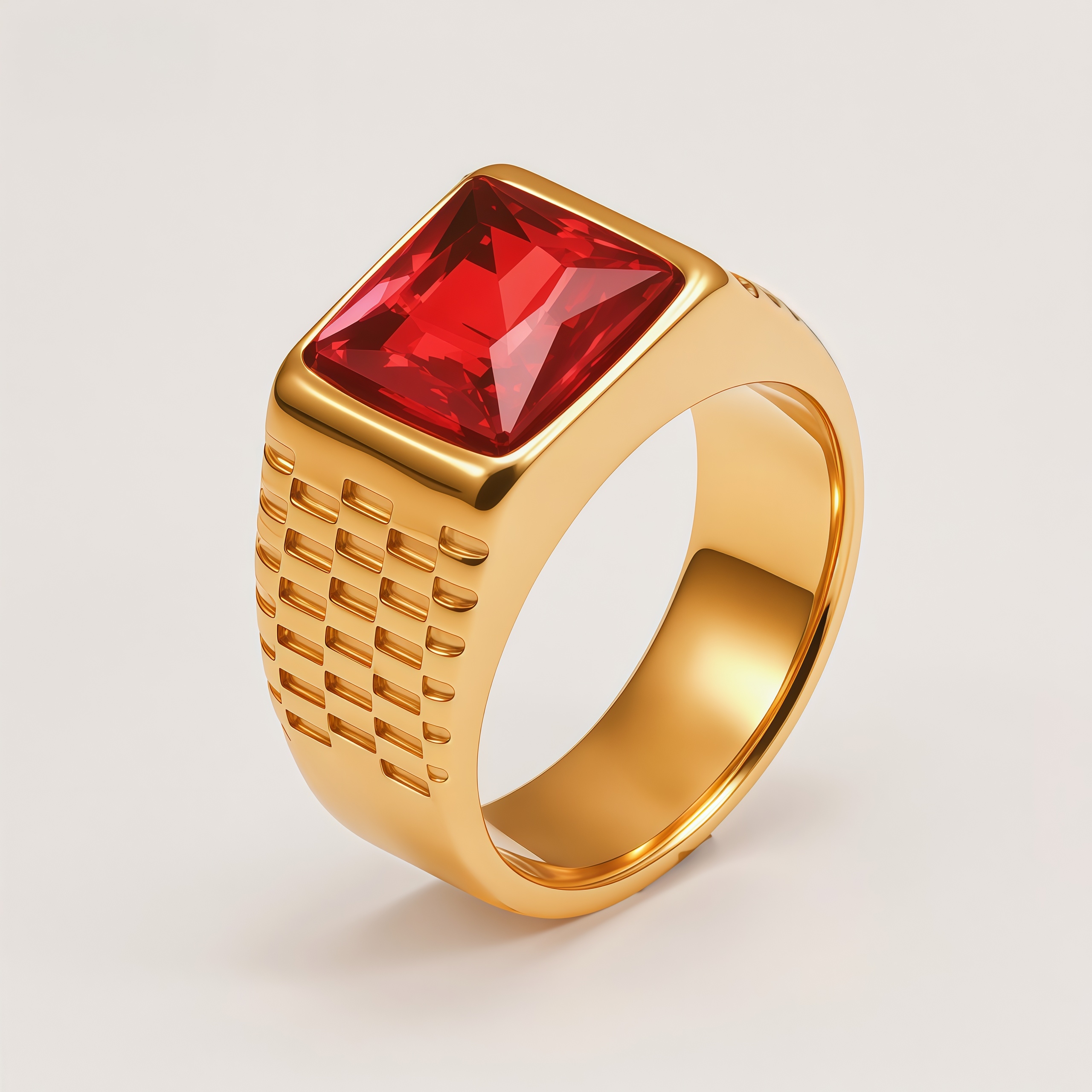 Men's Stainless Steel Square Gemstone Vintage Grid Texture Ring | K0099J