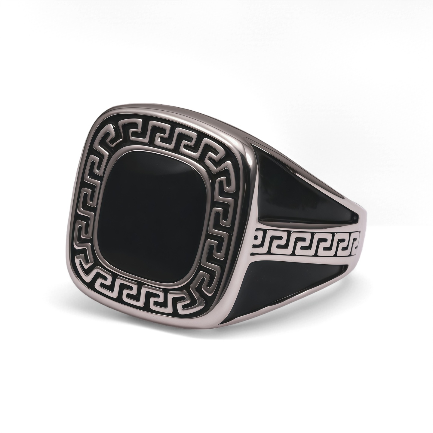 Greek Key Pattern Black Square Vintage Fashion Men's Ring | G002104