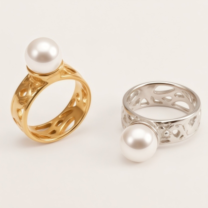 Elegant Fashion Stainless Steel Pearl Filigree Women's Ring | WF-1047