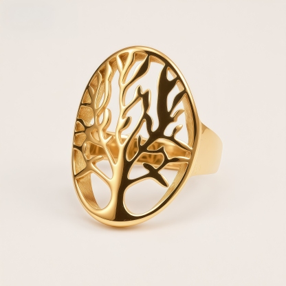 Vintage Tree of Life Stainless Steel Ring for Women