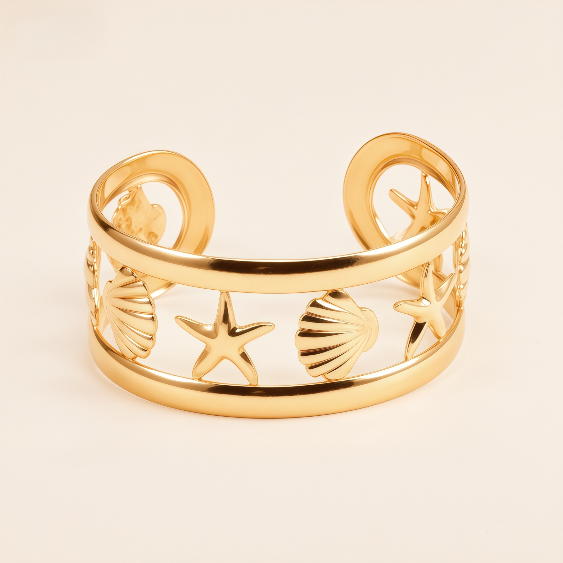 Bohemian Starfish Seashell Open Cuff Stainless Steel Bracelet for Women