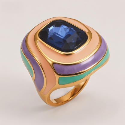 Luxury Rectangular Crystal Ring Gold Stainless Steel Artistic Design Women Ring | G004472J