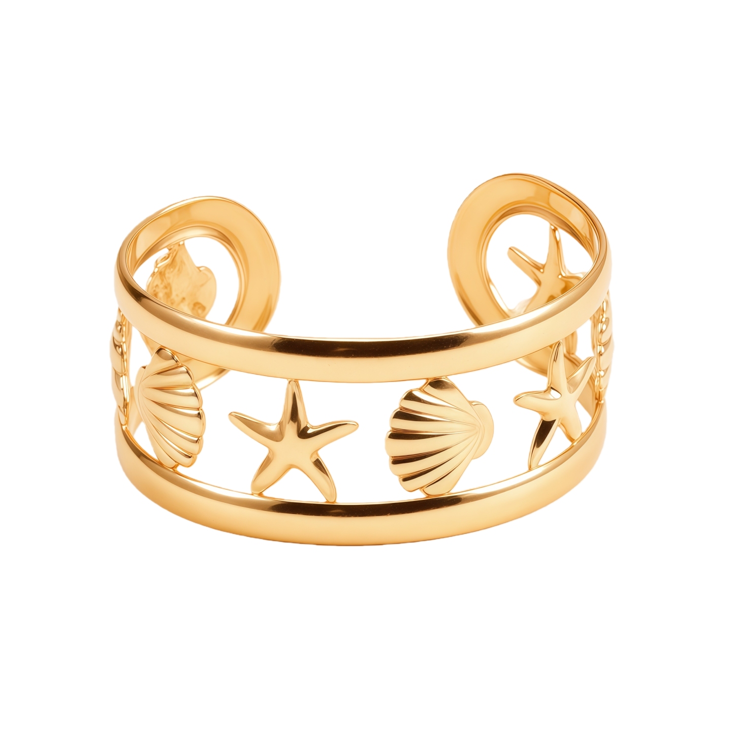 Bohemian Starfish Seashell Open Cuff Stainless Steel Bracelet for Women