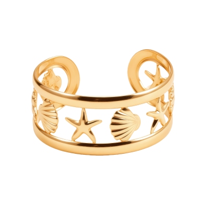 Bohemian Starfish Seashell Open Cuff Stainless Steel Bracelet for Women