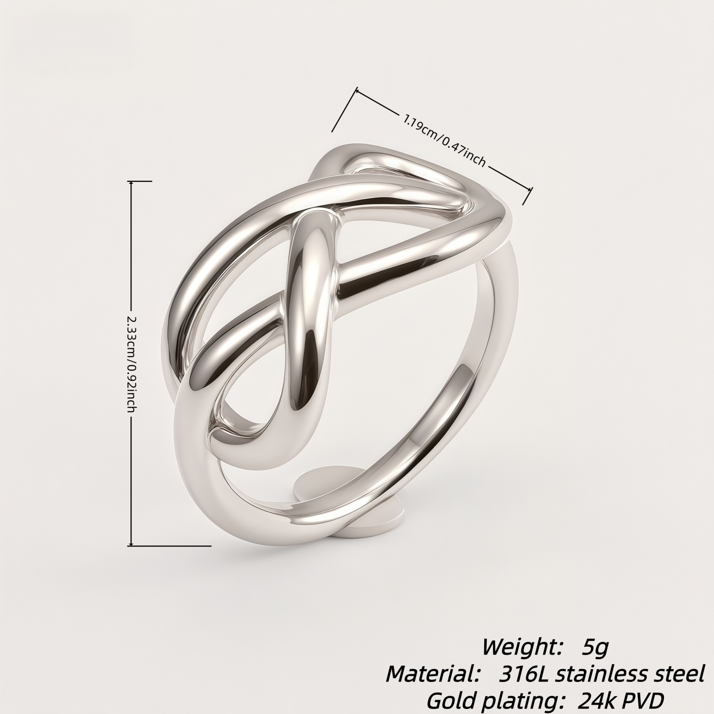 Unique Intertwined Knot Design Stainless Steel Ring for Women | G003801