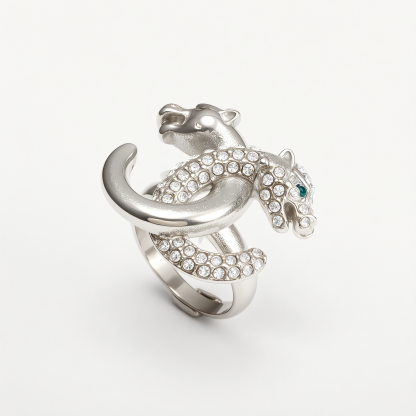 Luxury Leopard Inlay Emerald Diamond Stainless Steel Unisex Ring丨G004093-JinBaoJewerly