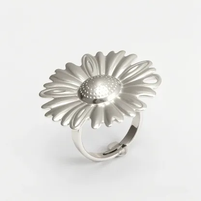 Adjustable 24K Gold Plated Stainless Steel Daisy Women's Ring | G005376-JinBaoJewerly