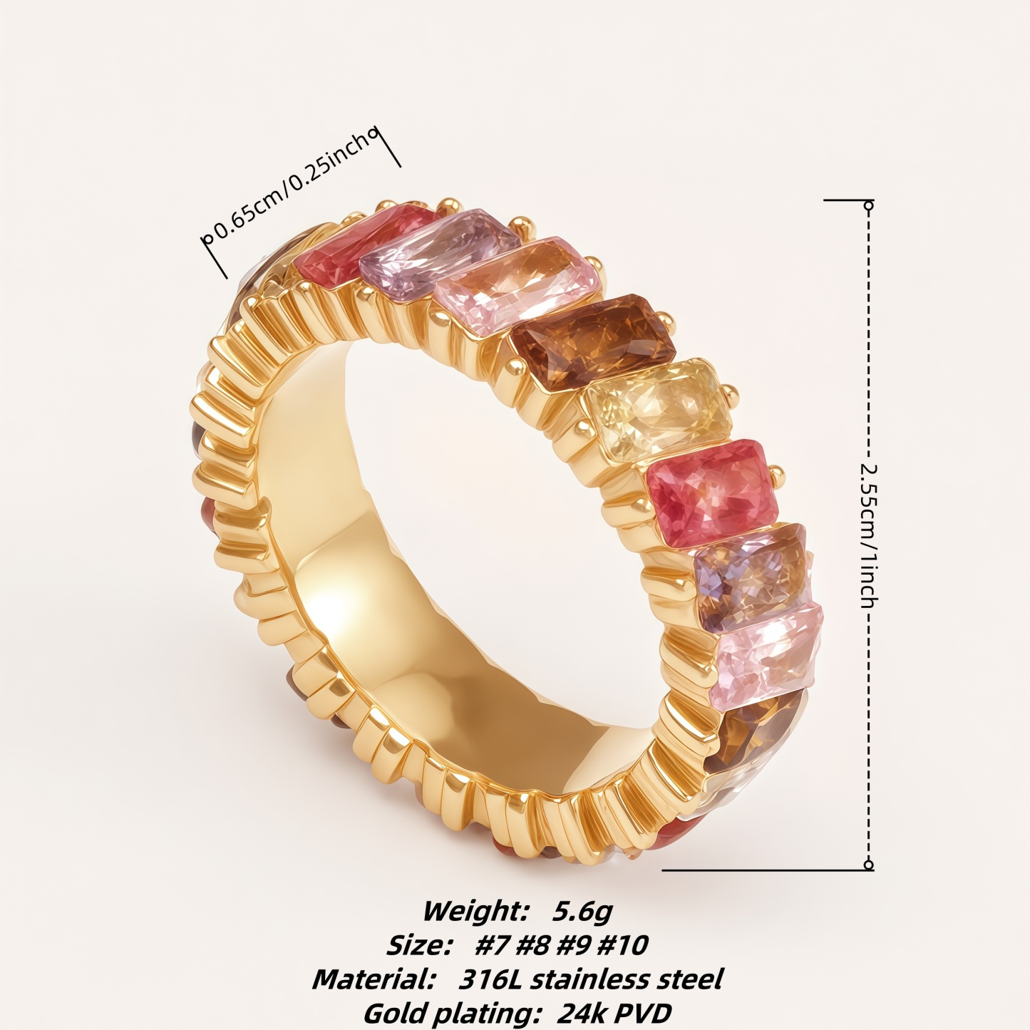 Multicolored Tourmaline 24K Gold-plated Stylish and Unique Women's Ring | N001874J-JinBaoJewerly
