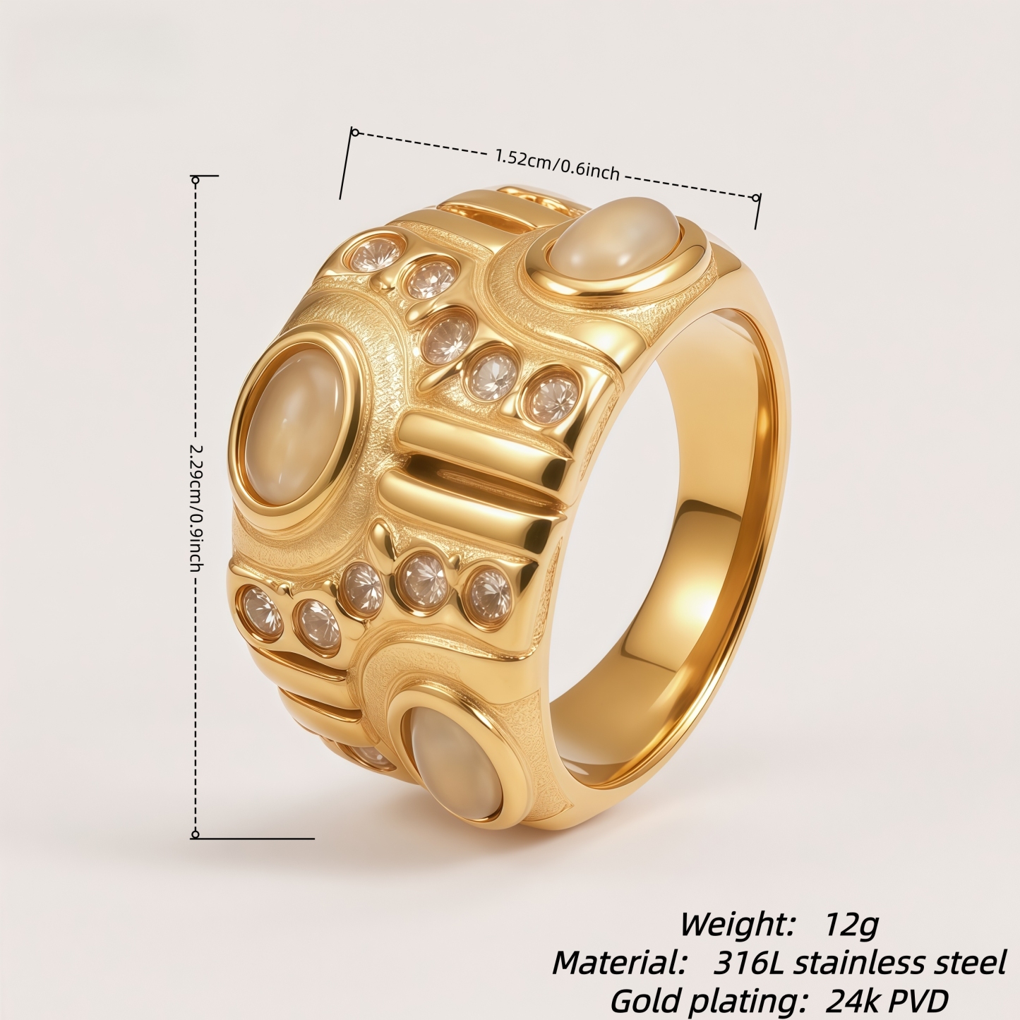 Women's Gold-Tone Vintage Cat's Eye Stone Fashion Ring
