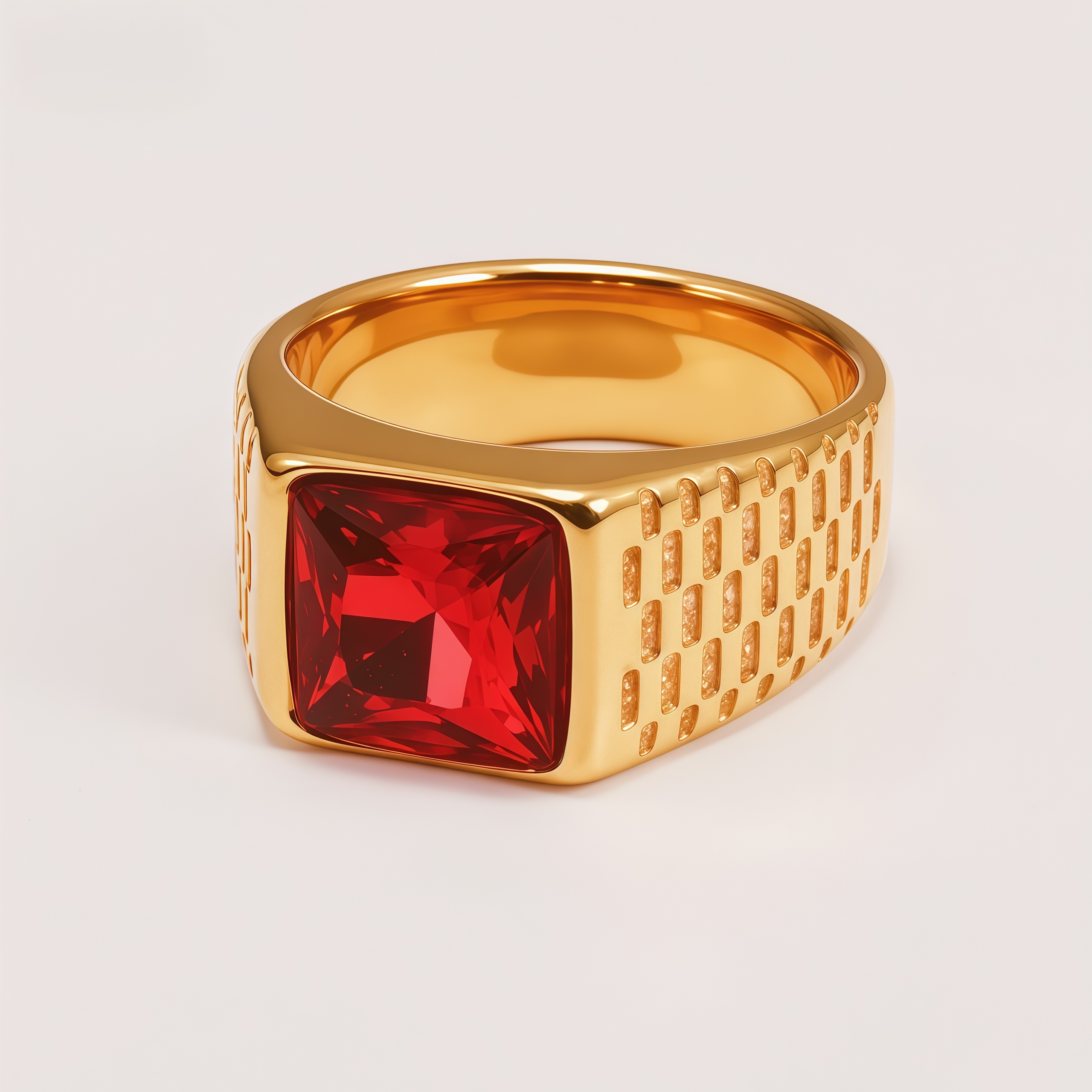 Men's Stainless Steel Square Gemstone Vintage Grid Texture Ring | K0099J