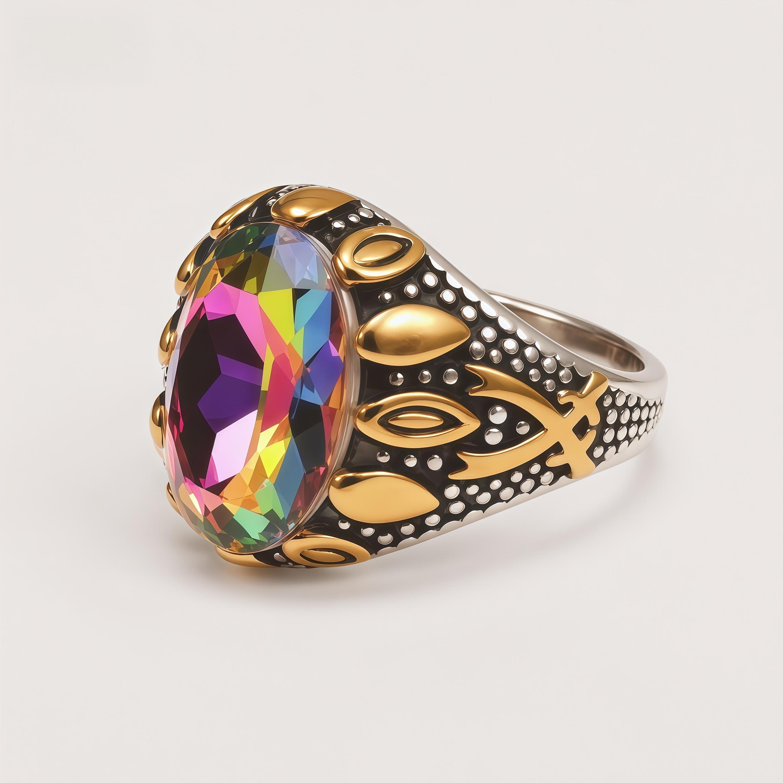 Men's Two-Tone Large Gemstone Vintage Pattern Bold Ring | K00717JJ