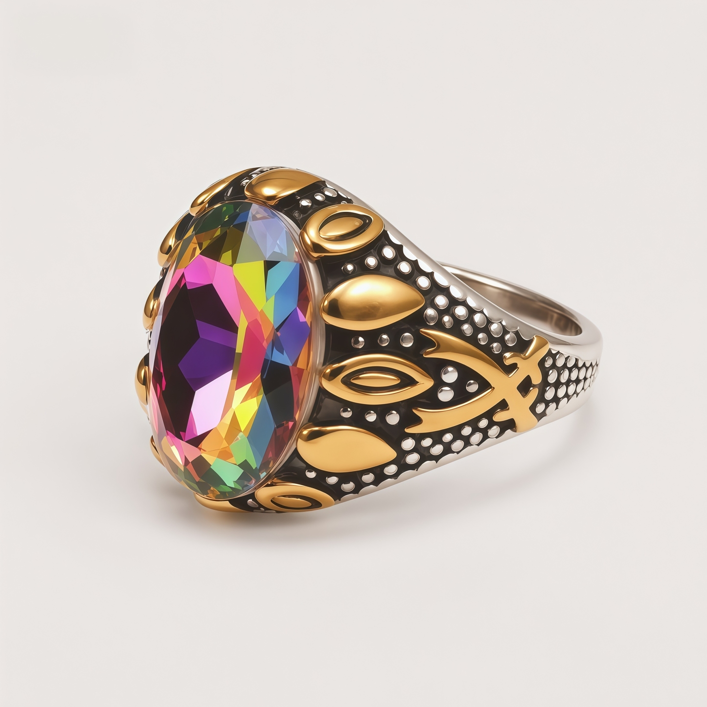 Men's Two-Tone Large Gemstone Vintage Pattern Bold Ring | K00717JJ