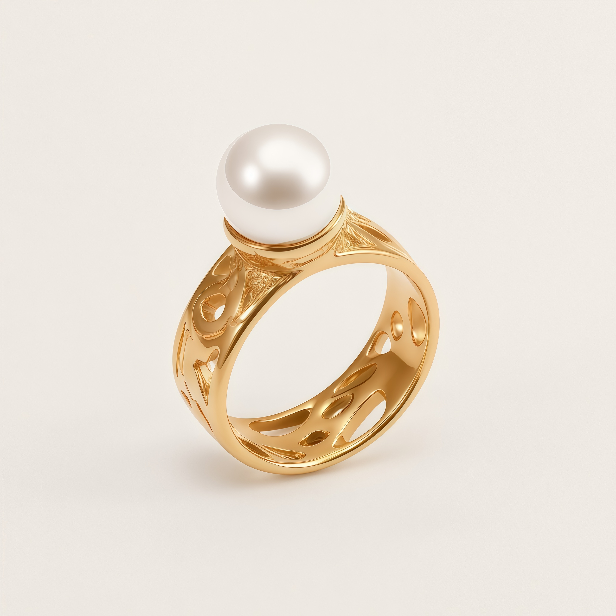 Elegant Fashion Stainless Steel Pearl Filigree Women's Ring | WF-1047