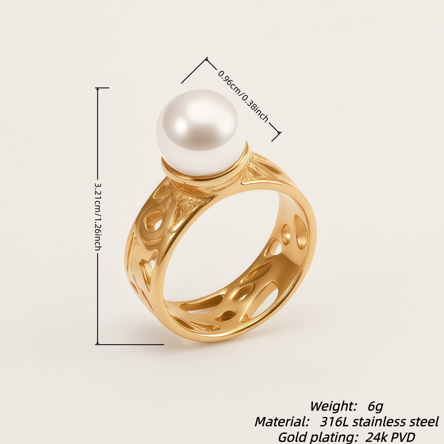 Elegant Fashion Stainless Steel Pearl Filigree Women's Ring | WF-1047