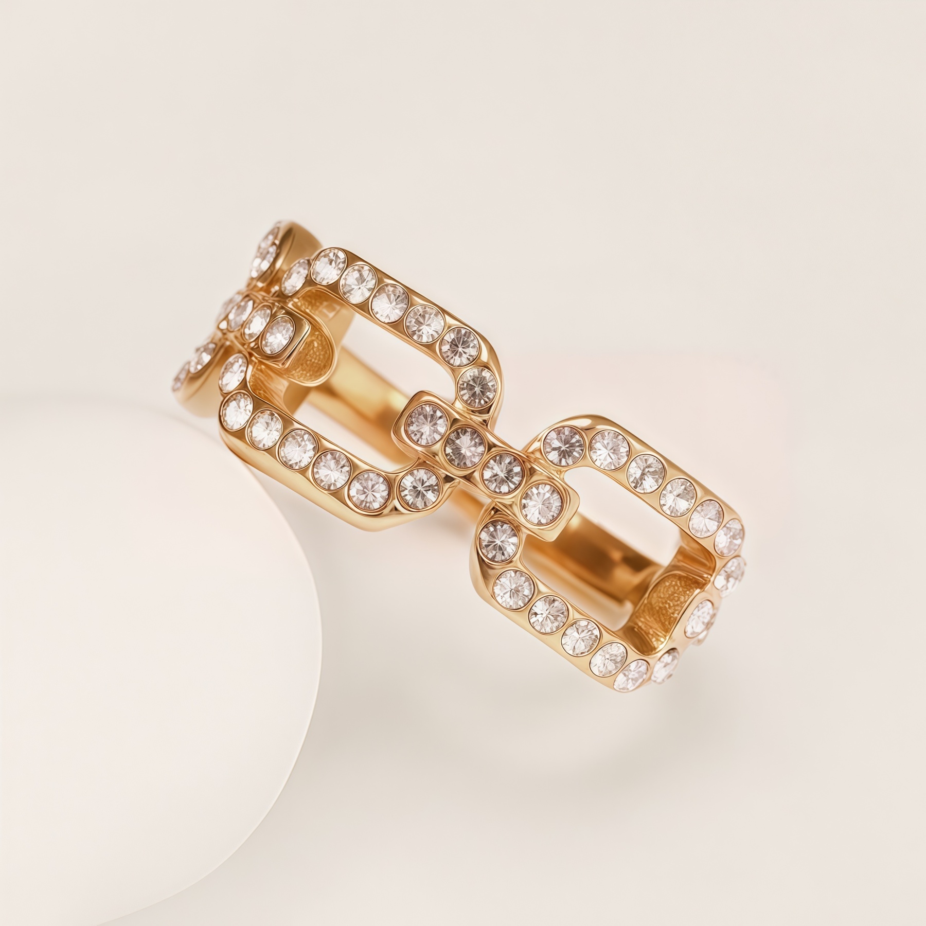 Diamond - Inlaid Chain - Shaped Stainless Steel Luxury Women's Ring | N002005J-JinBaoJewerly
