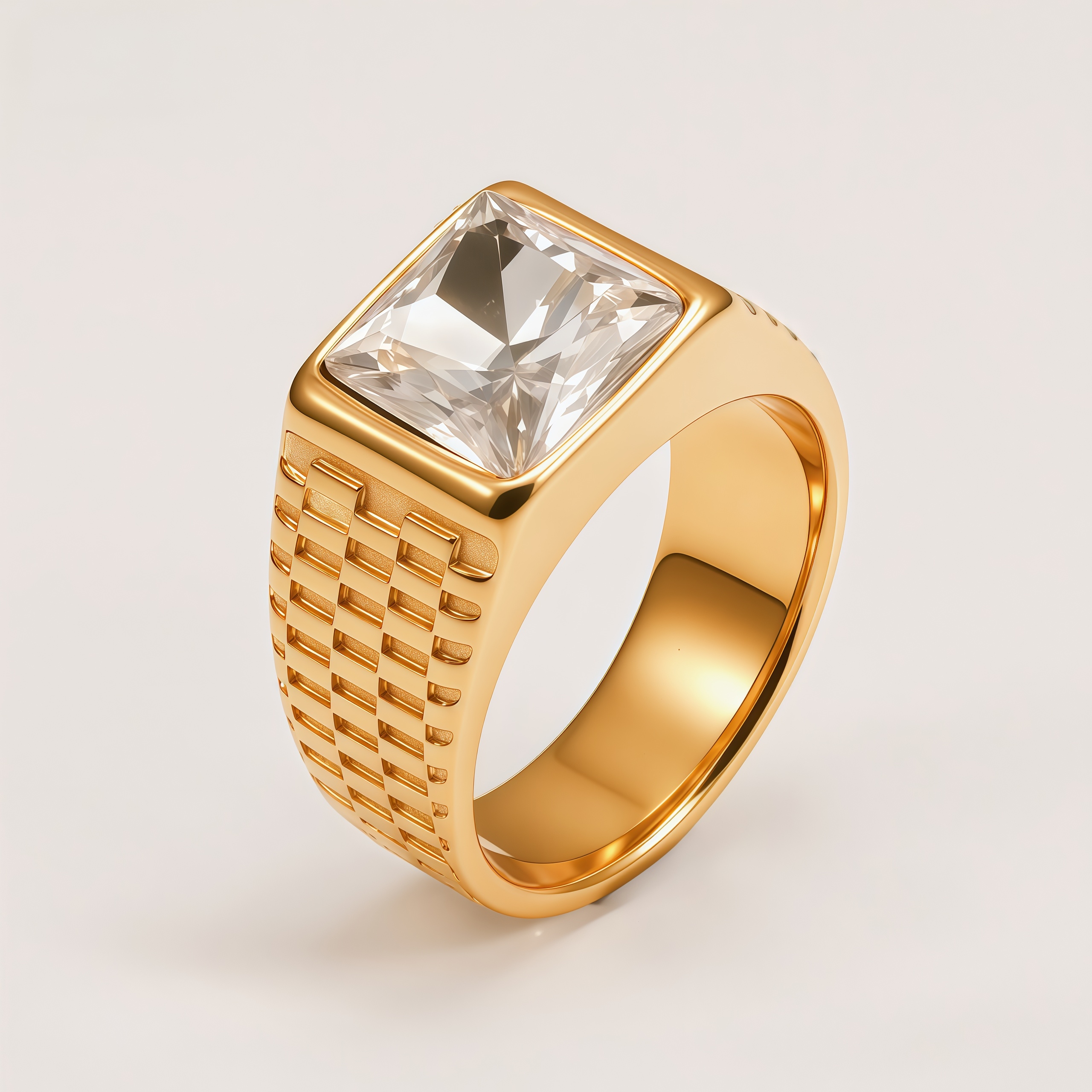 Men's Stainless Steel Square Gemstone Vintage Grid Texture Ring | K0099J