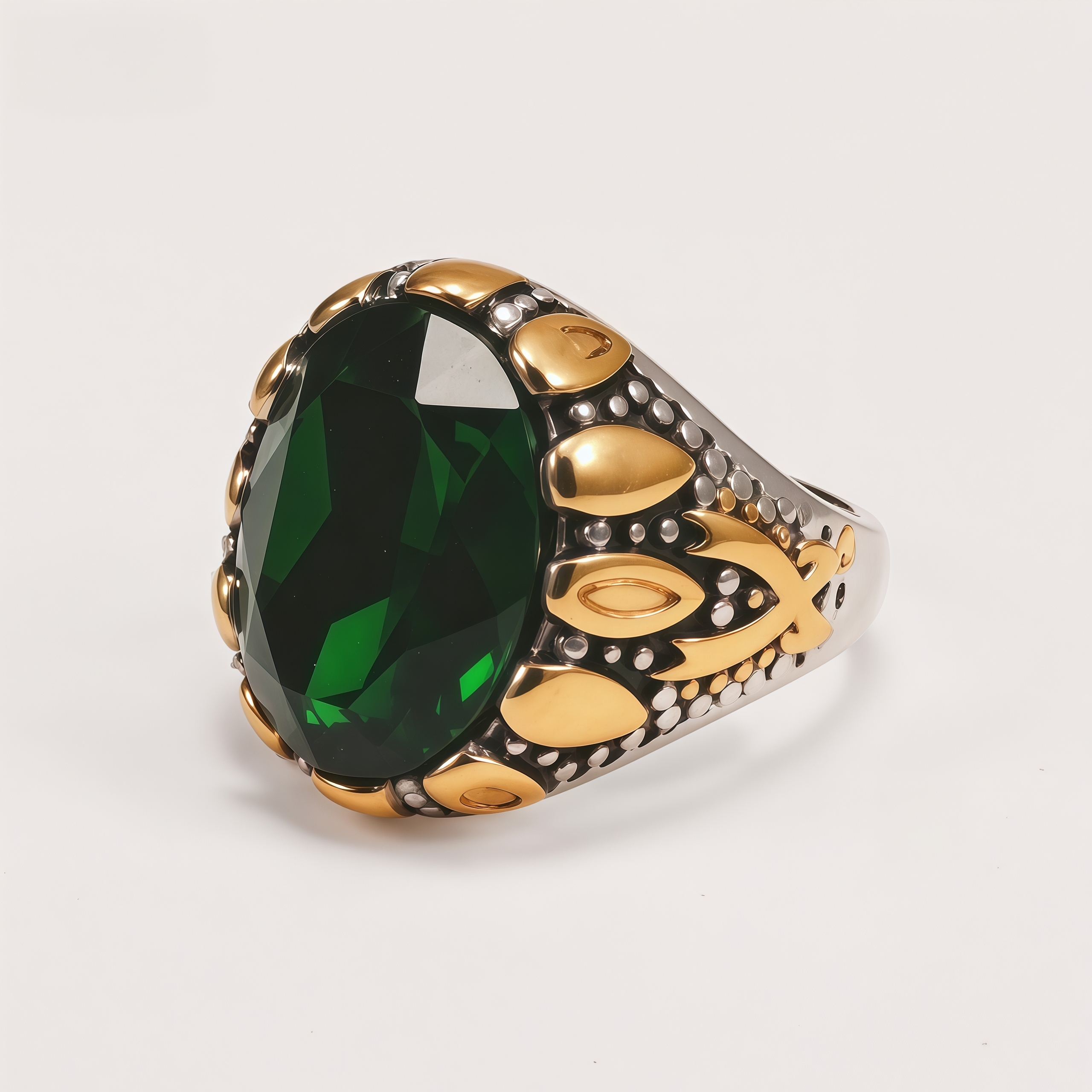 Men's Two-Tone Large Gemstone Vintage Pattern Bold Ring | K00717JJ