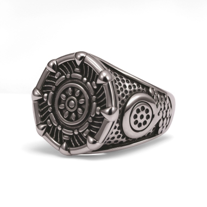 Retro Mechanical Style 3D Embossed Decorative Men's Ring | G002373
