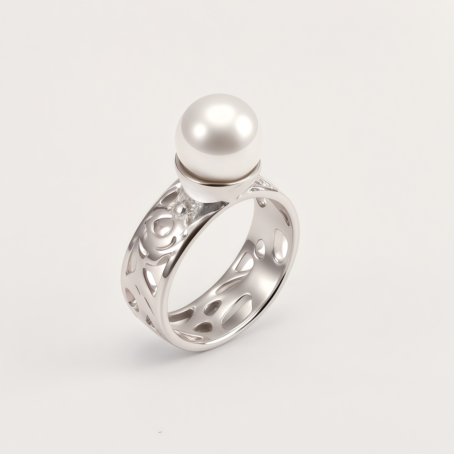 Elegant Fashion Stainless Steel Pearl Filigree Women's Ring | WF-1047