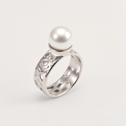 Elegant Fashion Stainless Steel Pearl Filigree Women's Ring | WF-1047