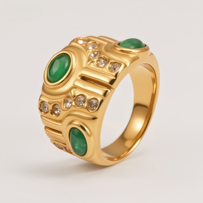 Women's Gold-Tone Vintage Cat's Eye Stone Fashion Ring