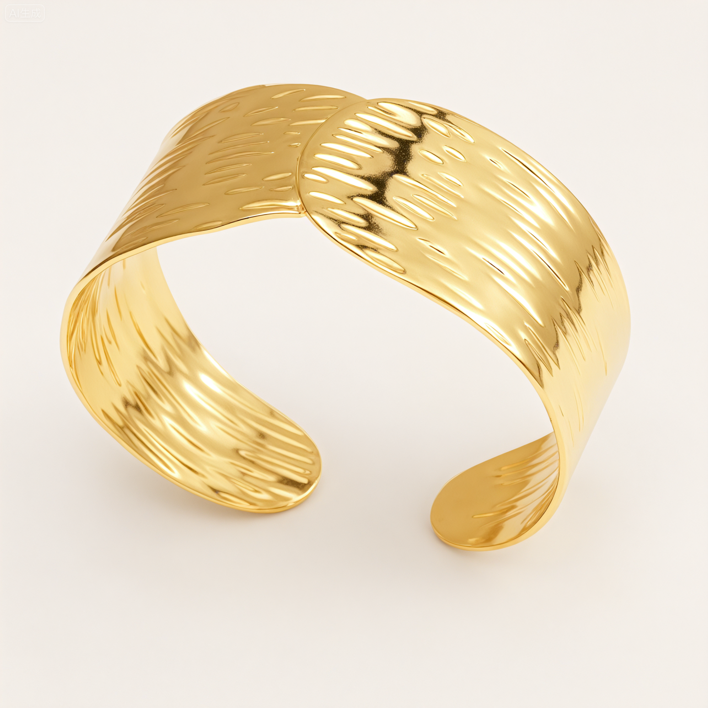 Trendy 18K Gold Plated 316L Steel Textured Cuff Bracelet Waterproof | DZE0843-JinBaoJewerly