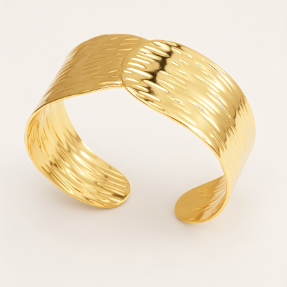 Trendy 18K Gold Plated 316L Steel Textured Cuff Bracelet Waterproof | DZE0843-JinBaoJewerly