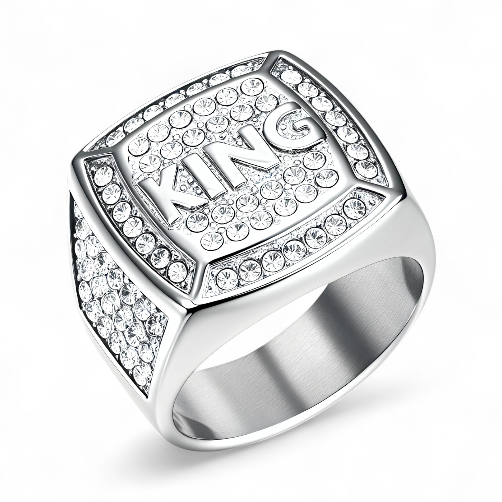 Hip Hop Ring Titanium Steel Vacuum Plated Rhinestone King Men's Ring丨G003309J-JinBaoJewerly