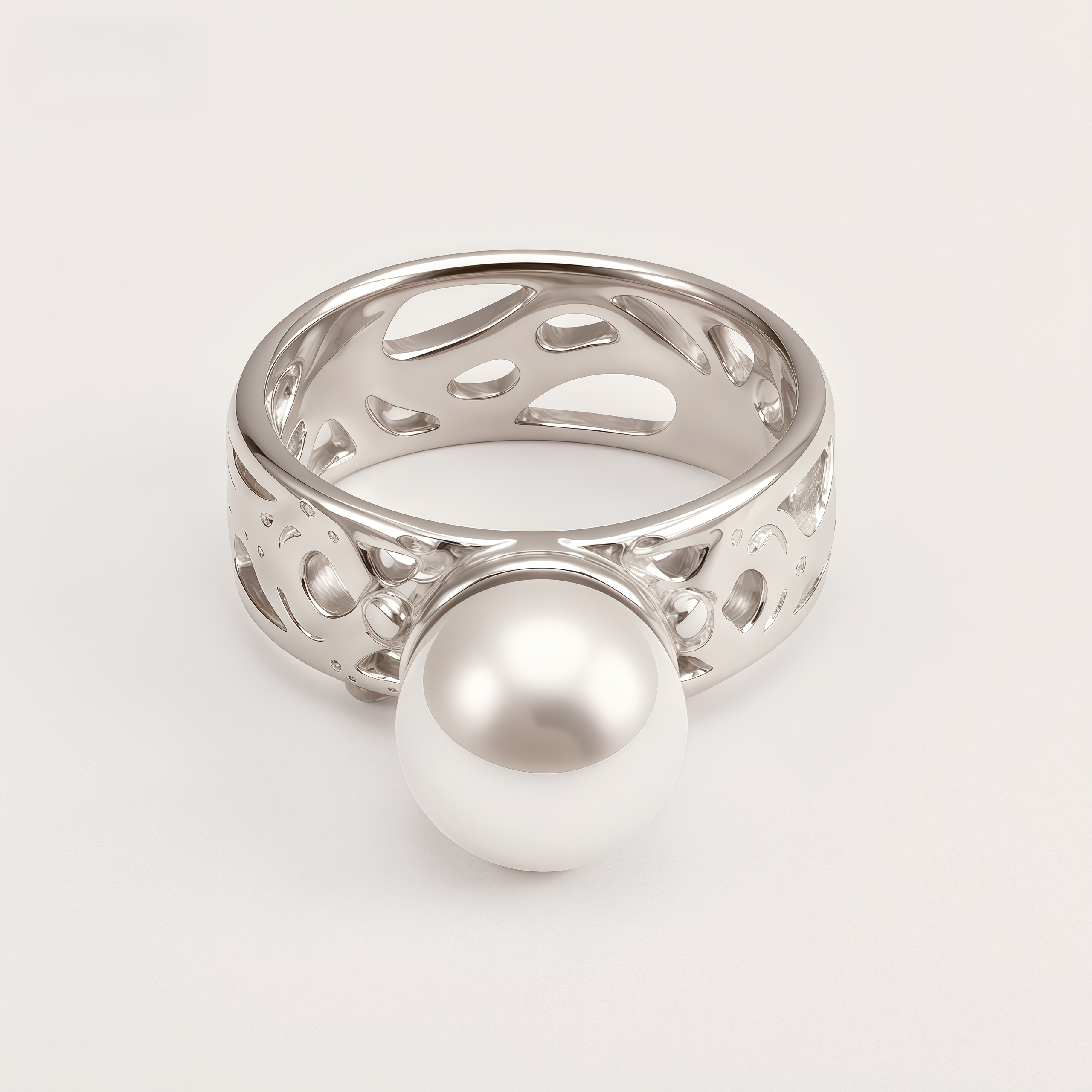 Elegant Fashion Stainless Steel Pearl Filigree Women's Ring | WF-1047