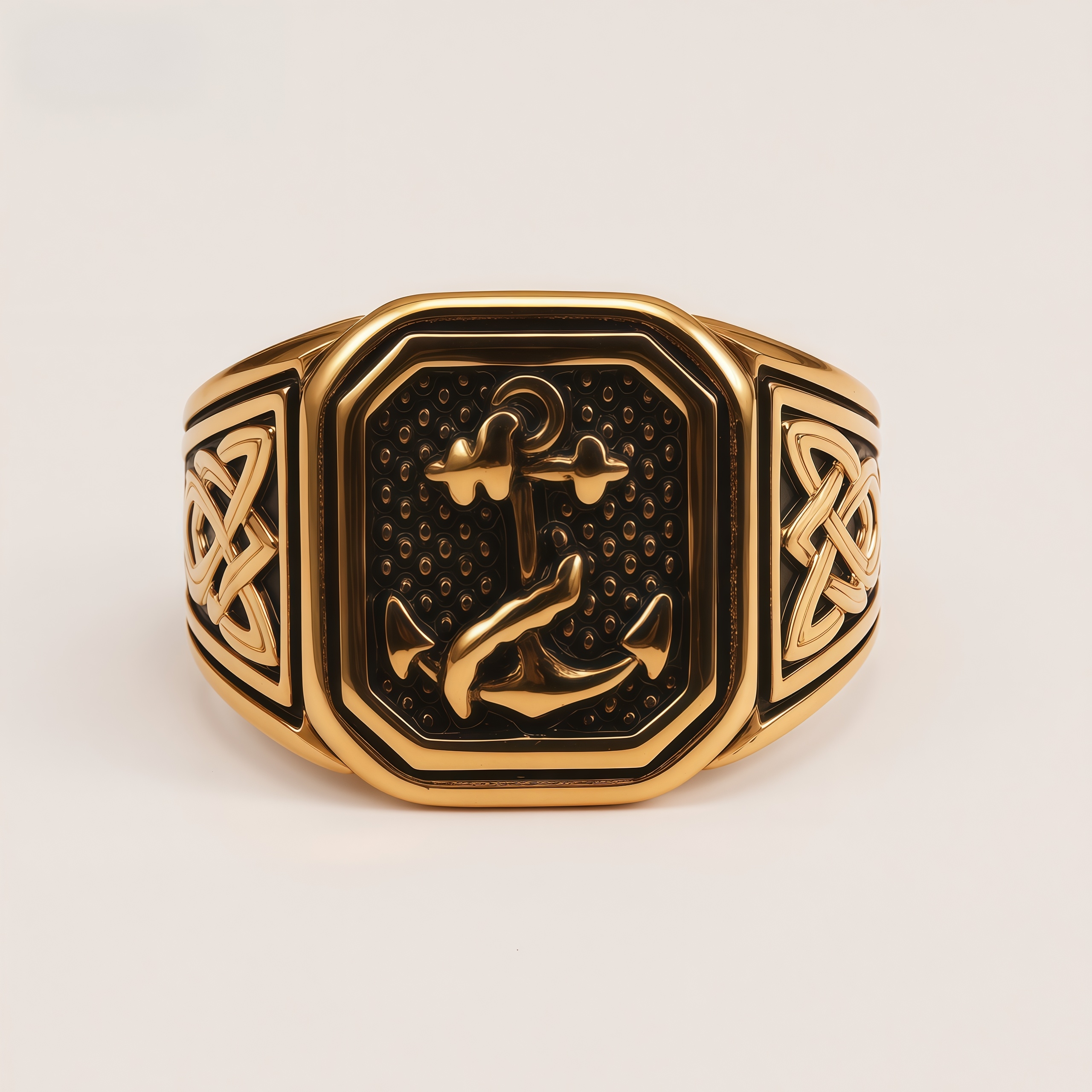 Men's Stainless Steel Anchor Signet Ring with Celtic Knot