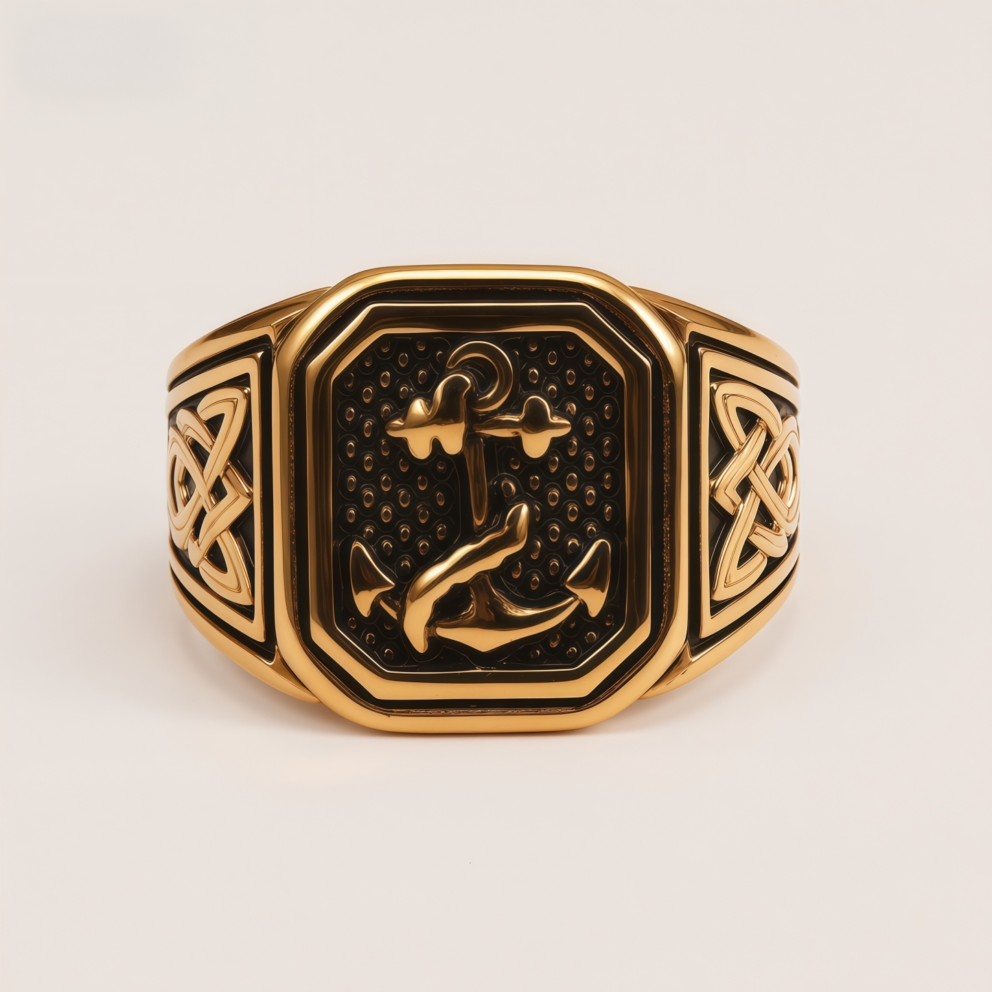 Men's Stainless Steel Anchor Signet Ring with Celtic Knot