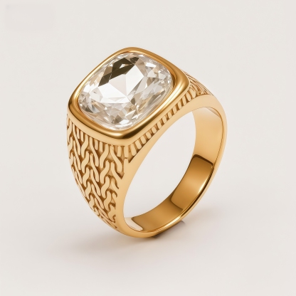 Vintage Gold-Plated with Large Square Gemstone Men's Ring | BL1062
