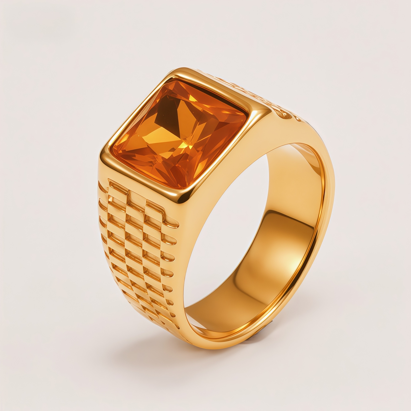 Men's Stainless Steel Square Gemstone Vintage Grid Texture Ring | K0099J