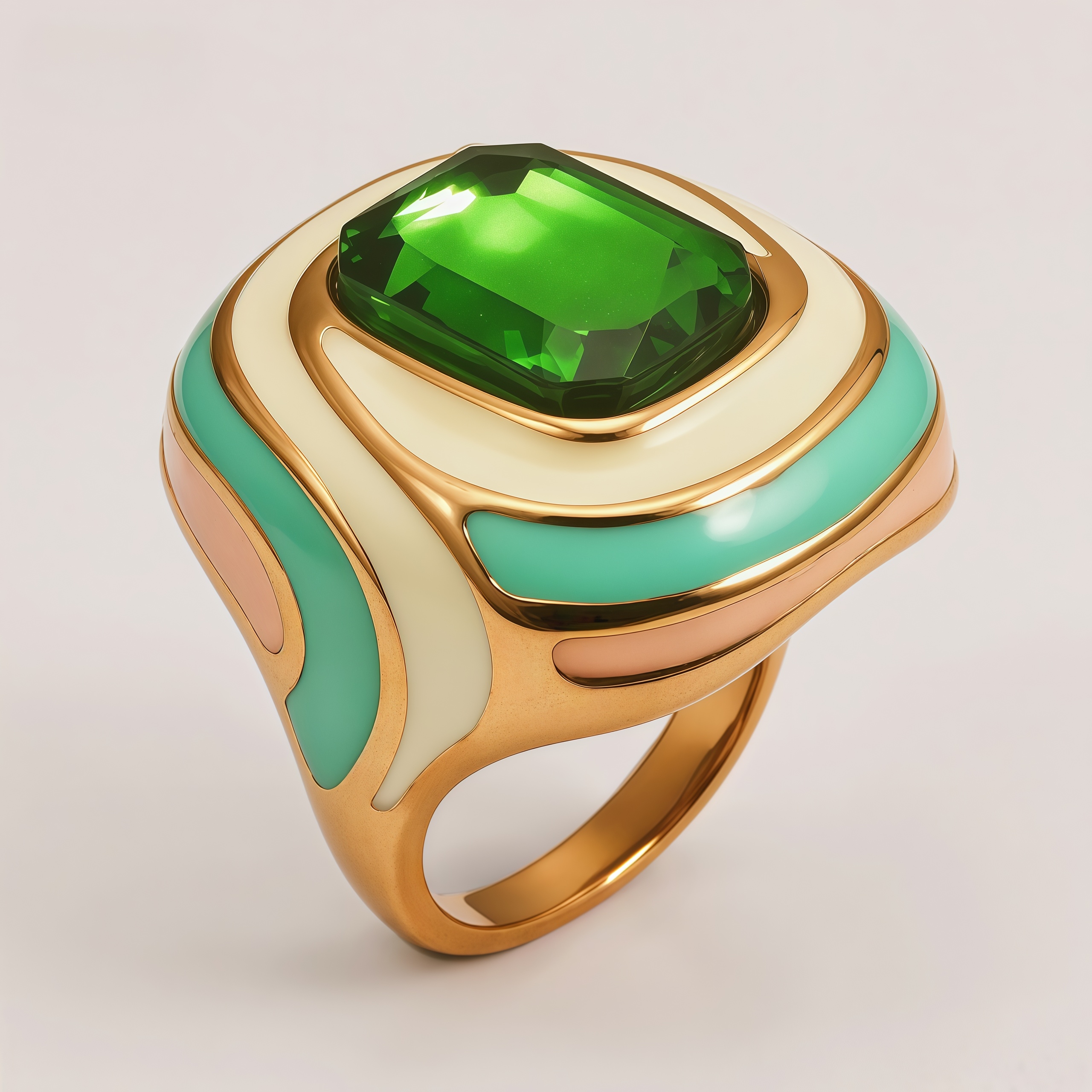 Luxury Rectangular Crystal Ring Gold Stainless Steel Artistic Design Women Ring | G004472J