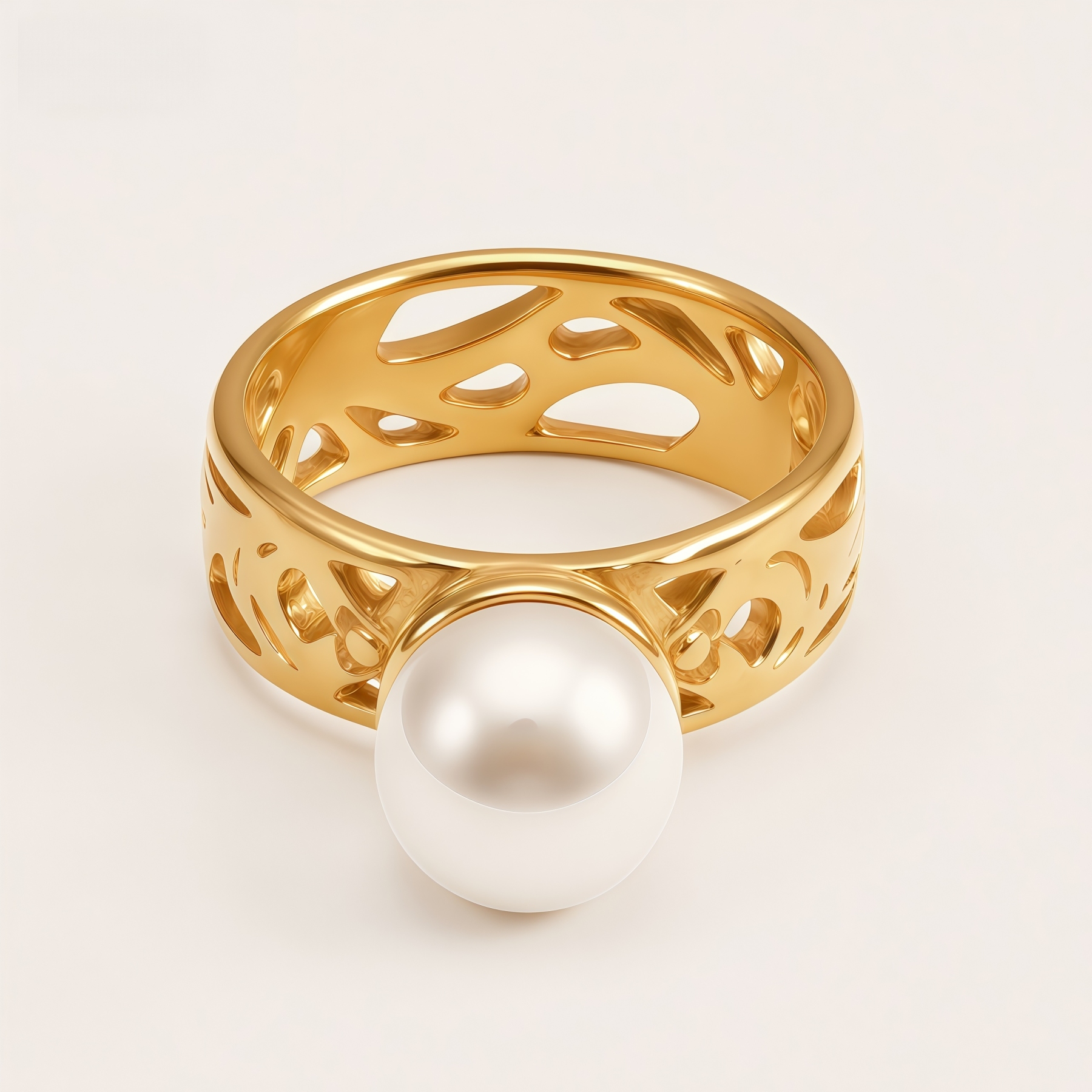 Elegant Fashion Stainless Steel Pearl Filigree Women's Ring | WF-1047