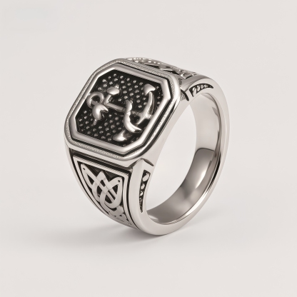 Men's Stainless Steel Anchor Signet Ring with Celtic Knot