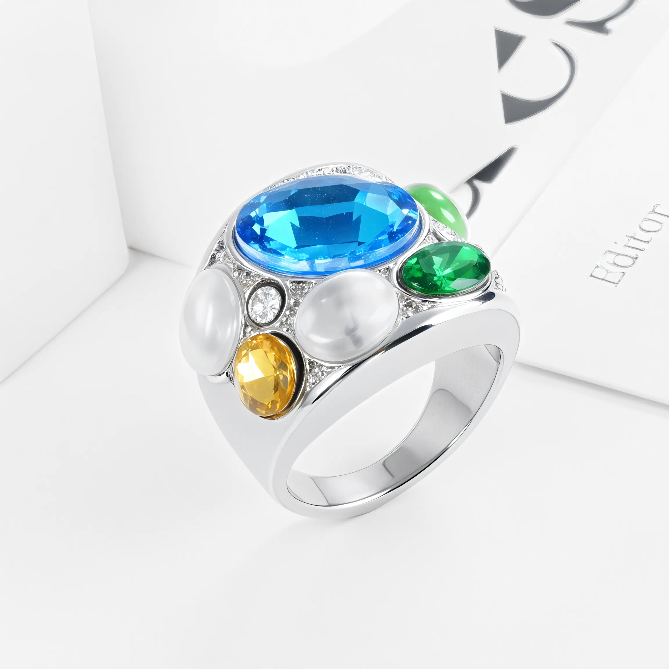 Colorful Stainless Steel Gemstone Ring Classic Fashion Women Ring | G004645-JinBaoJewerly