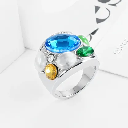 Colorful Stainless Steel Gemstone Ring Classic Fashion Women Ring | G004645-JinBaoJewerly