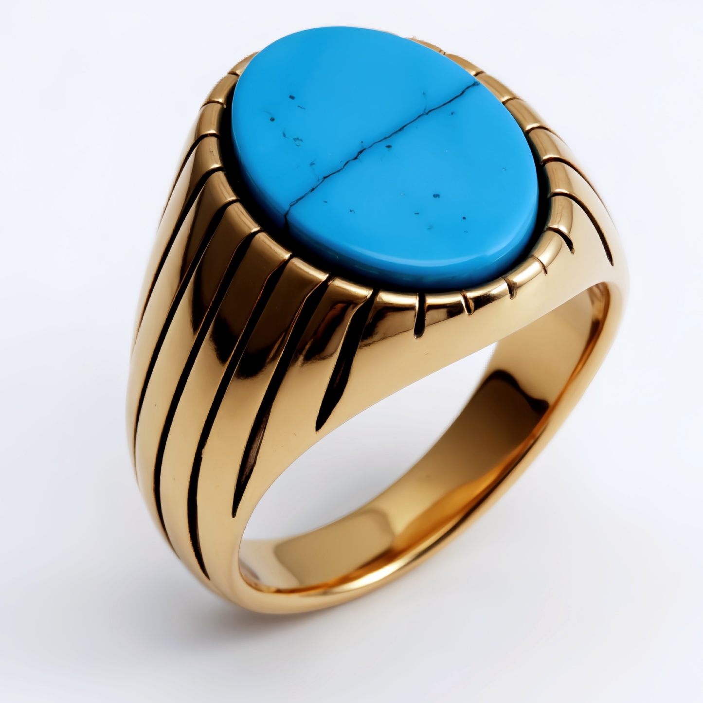 European and American Style Metal Striped Gemstone Ring - Trendy Men's Fashion Jewelry | K00168-JinBaoJewerly